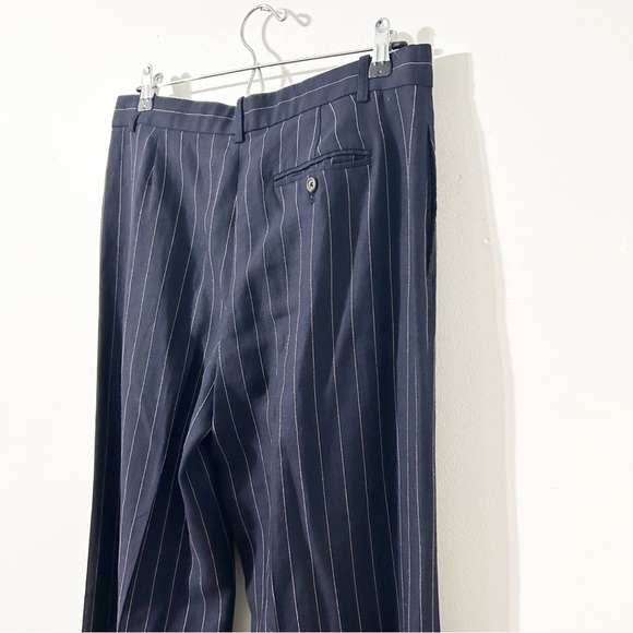 Ralph Lauren Navy and Pinstripe Wide Leg Cuffed Trousers Wool Linen Blend 💙🤍 - Picture 6 of 10